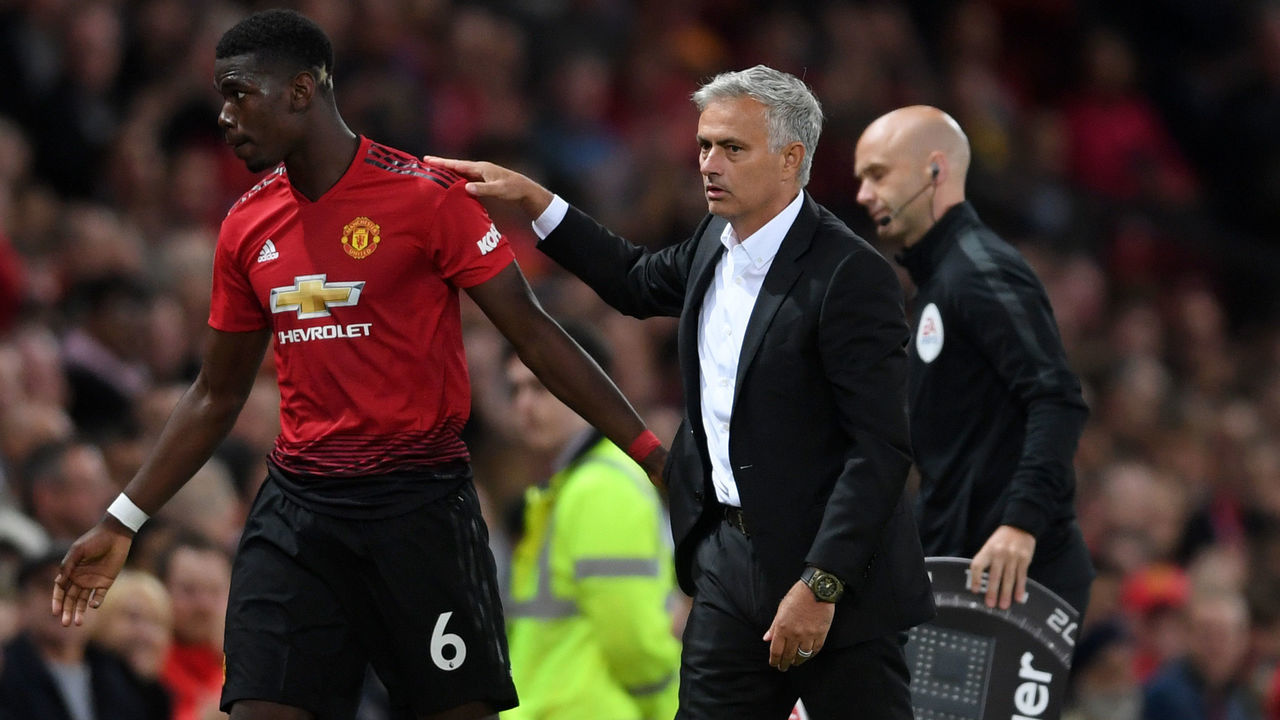 MANCHESTER, ENGLAND - AUGUST 10: Paul Pogba of Manchester United is being substituted during the Premier League match between Manchester United and Leicester City at Old Trafford on August 10, 2018 in Manchester, United Kingdom.