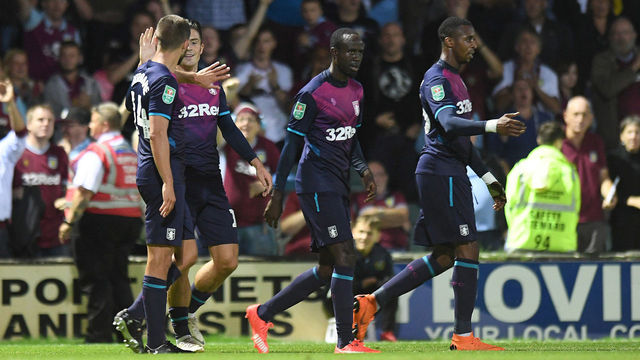 Aston Villa's Conor Hourihane celebrates his goal during the Carabao Cup, First Round match at Huish Park, Yeovil.