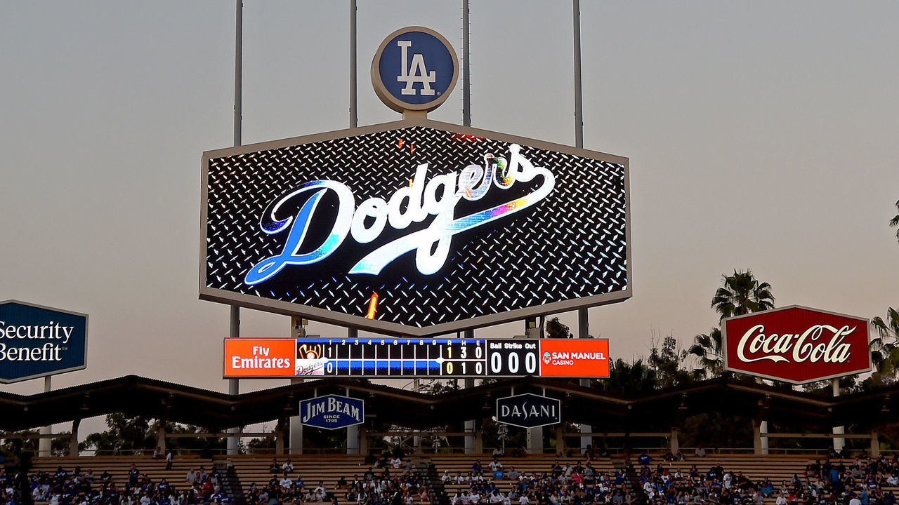 LOS ANGELES, CA - JULY 30: A stadium power outage caused a delay of game in the third inning between the Los Angeles Dodgers and the Milwaukee Brewers at Dodger Stadium on July 30, 2018 in Los Angeles, California.