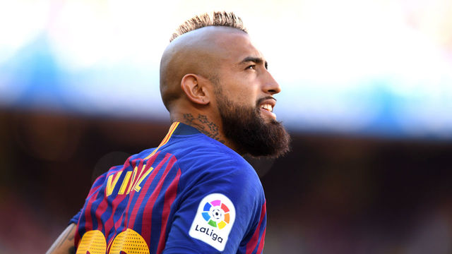 BARCELONA, SPAIN - AUGUST 15: Arturo Vidal of Barcelona looks on ahead of the Joan Gamper Trophy between FC Barcelona and Boca Juniors at Camp Nou on August 15, 2018 in Barcelona, Spain.