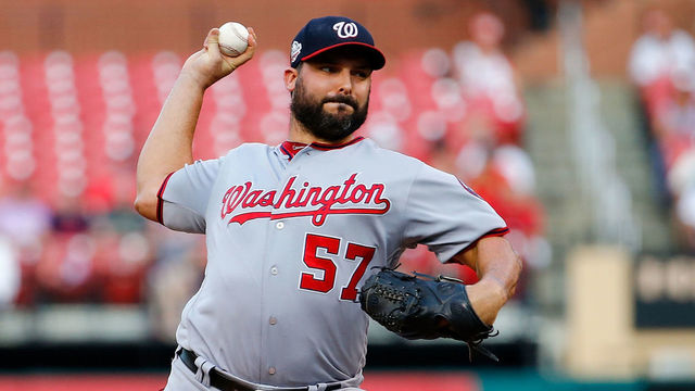 ST. LOUIS, MO - AUGUST 16: Tanner Roark #57 of the Washington Nationals delivers a pitch against the St. Louis Cardinals in the first inning at Busch Stadium on August 16, 2018 in St. Louis, Missouri.