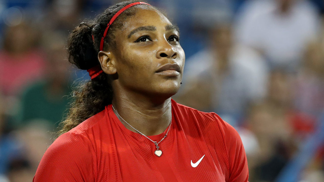 MASON, OH - AUGUST 14: Serena Williams of the United States looks on against Petra Kvitova of the Czech Republic during Day 4 of the Western and Southern Open at the Lindner Family Tennis Center on August 14, 2018 in Mason, Ohio.