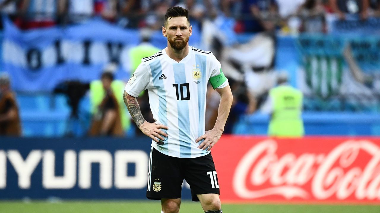 Argentina's forward Lionel Messi looks on during the Russia 2018 World Cup round of 16 football match between France and Argentina at the Kazan Arena in Kazan on June 30, 2018.