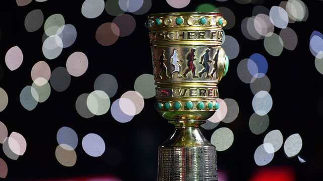 GELSENKIRCHEN, GERMANY - FEBRUARY 07: The DFB Pokal trophy is seen during the DFB Pokal quarter final match between FC Schalke 04 and VfL Wolfsburg at Veltins-Arena on February 7, 2018 in Gelsenkirchen, Germany.