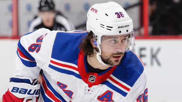 OTTAWA, ON - FEBRUARY 17: Mats Zuccarello #36 of the New York Rangers looks on in a game against the Ottawa Senators at Canadian Tire Centre on February 17, 2018 in Ottawa, Ontario, Canada. *** Local Caption ***