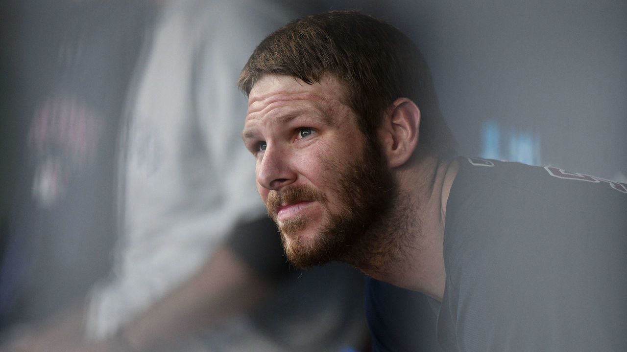 KANSAS CITY, MO - JULY 6: Chris Sale #41 starting pitcher of the Boston Red Sox looks on in the dugout as he waits to pitch in the first inning against the Kansas City Royals at Kauffman Stadium on July 6, 2018 in Kansas City, Missouri.