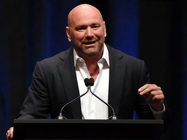 LAS VEGAS, NV - JULY 05: UFC President Dana White inducts Ronda Rousey (not pictured) into the UFC Hall of Fame at The Pearl concert theater at Palms Casino Resort on July 5, 2018 in Las Vegas, Nevada.