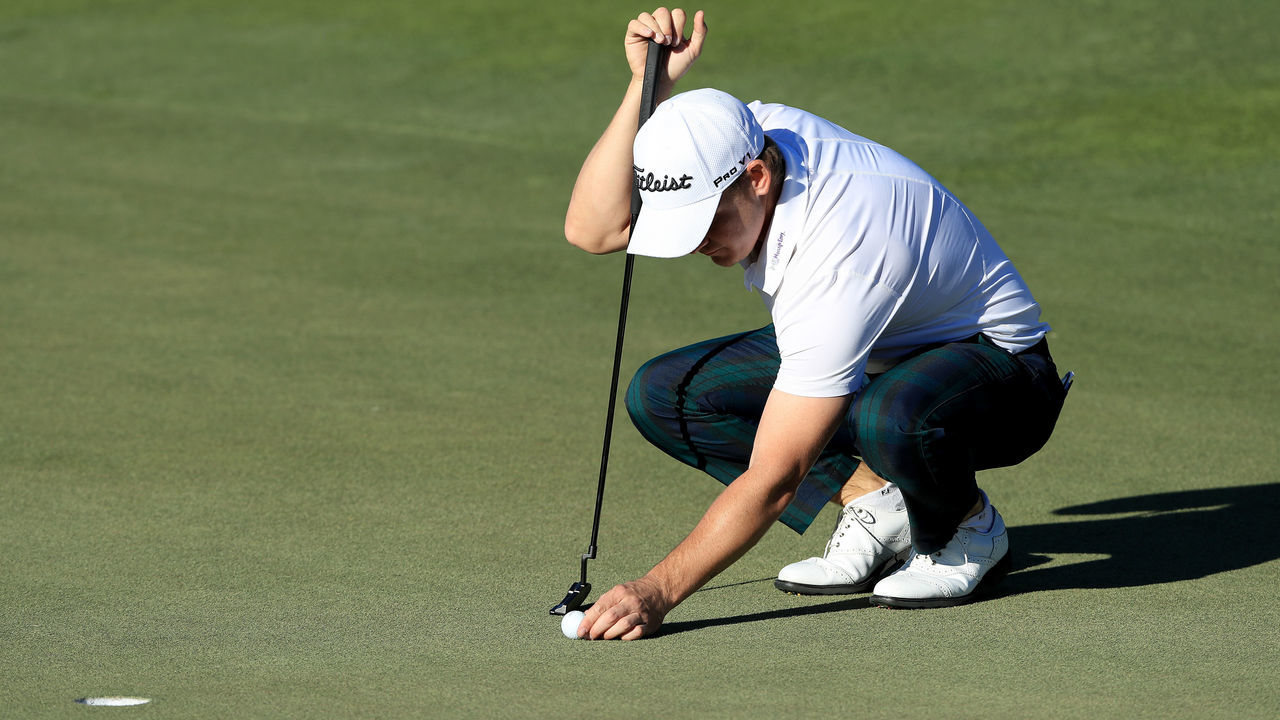 ST SIMONS ISLAND, GEORGIA - NOVEMBER 19: Bud Cauley of the United States lines up a putt on the 18th green during the final round of The RSM Classic at Sea Island Golf Club Seaside Course on November 19, 2017 in St Simons Island, Georgia.
