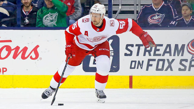 COLUMBUS, OH - MARCH 9: Niklas Kronwall #55 of the Detroit Red Wings controls the puck during the game against the Columbus Blue Jackets on March 9, 2018 at Nationwide Arena in Columbus, Ohio.