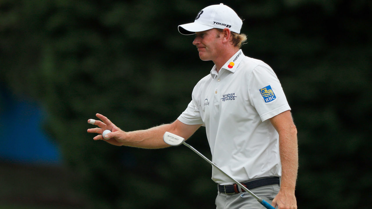 GREENSBORO, NC - AUGUST 18: Brandt Snedeker reacts following a putt on the first green during the third round of the Wyndham Championship at Sedgefield Country Club on August 18, 2018 in Greensboro, North Carolina.