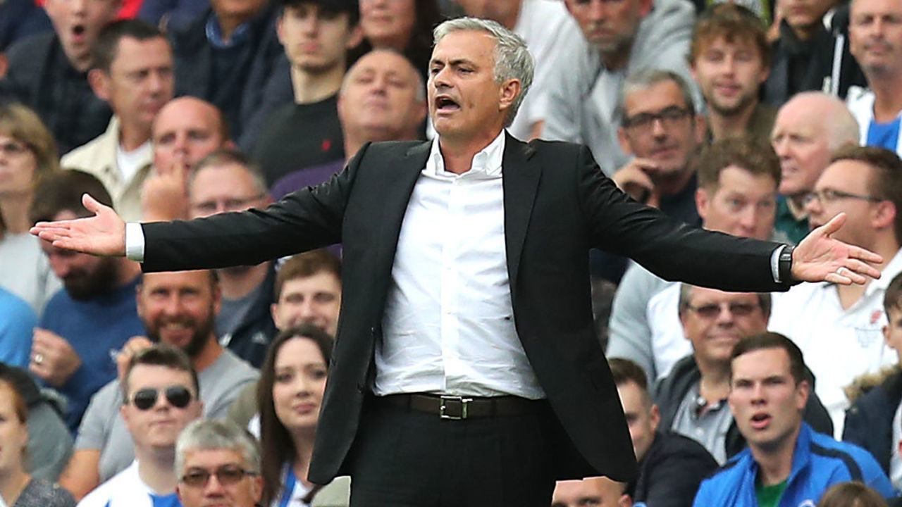 Manchester United manager Jose Mourinho gestures on the touchline during the Premier League match at the AMEX Stadium, Brighton.