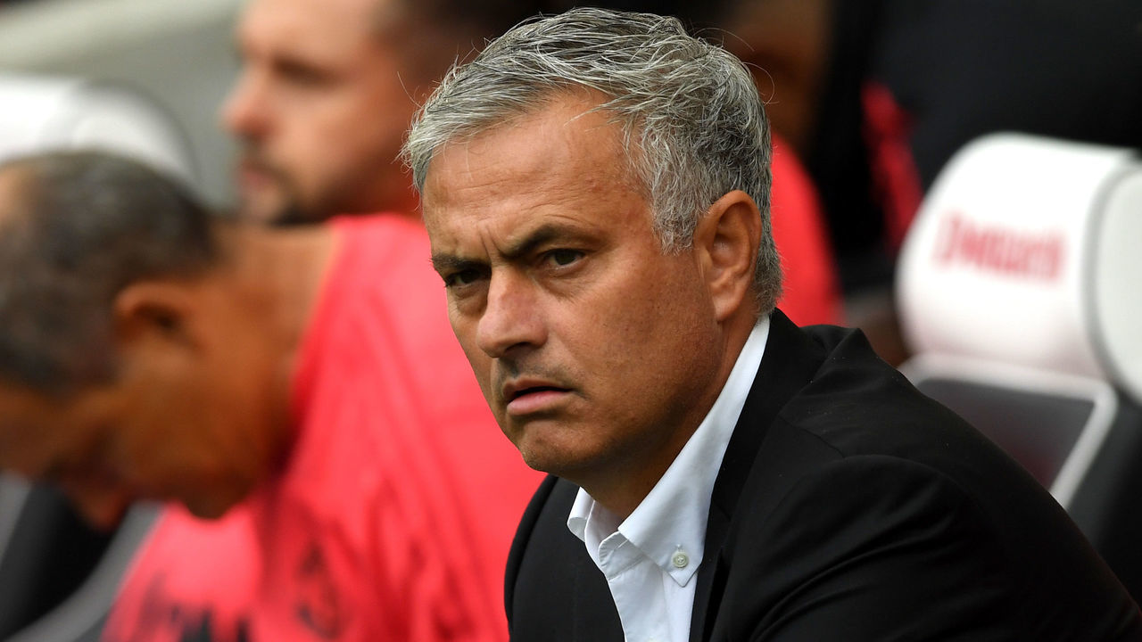 BRIGHTON, ENGLAND - AUGUST 19: Jose Mourinho, Manager of Manchester United looks on during the Premier League match between Brighton & Hove Albion and Manchester United at American Express Community Stadium on August 19, 2018 in Brighton, United Kingdom.