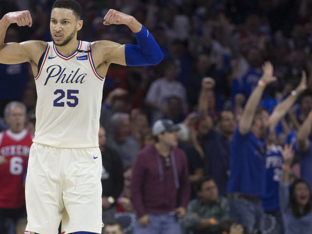 PHILADELPHIA, PA - MAY 5: Ben Simmons #25 of the Philadelphia 76ers flexes while the fans react to a dunk by Joel Embiid in the second quarter against the Boston Celtics during Game Three of the Eastern Conference Second Round of the 2018 NBA Playoff at Wells Fargo Center on May 5, 2018 in Philadelphia, Pennsylvania.