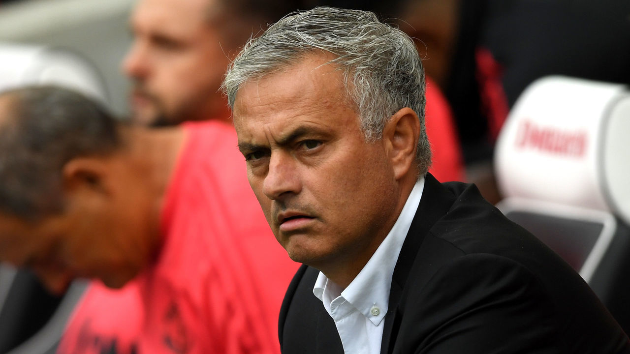 BRIGHTON, ENGLAND - AUGUST 19: Jose Mourinho, Manager of Manchester United looks on during the Premier League match between Brighton & Hove Albion and Manchester United at American Express Community Stadium on August 19, 2018 in Brighton, United Kingdom.