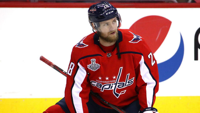WASHINGTON, DC - JUNE 04: Jakub Jerabek #28 of the Washington Capitals skates in warm-ups prior to the game against Vegas Golden Knights in Game Four of the 2018 NHL Stanley Cup Final at Capital One Arena on June 4, 2018 in Washington, DC.
