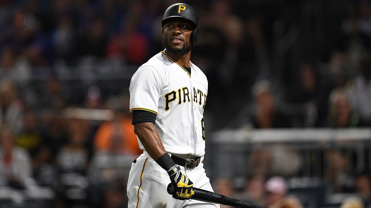 PITTSBURGH, PA - AUGUST 17: Starling Marte #6 of the Pittsburgh Pirates walks back to the dugout after striking out in the ninth inning during the game against the Chicago Cubs at PNC Park on August 17, 2018 in Pittsburgh, Pennsylvania.