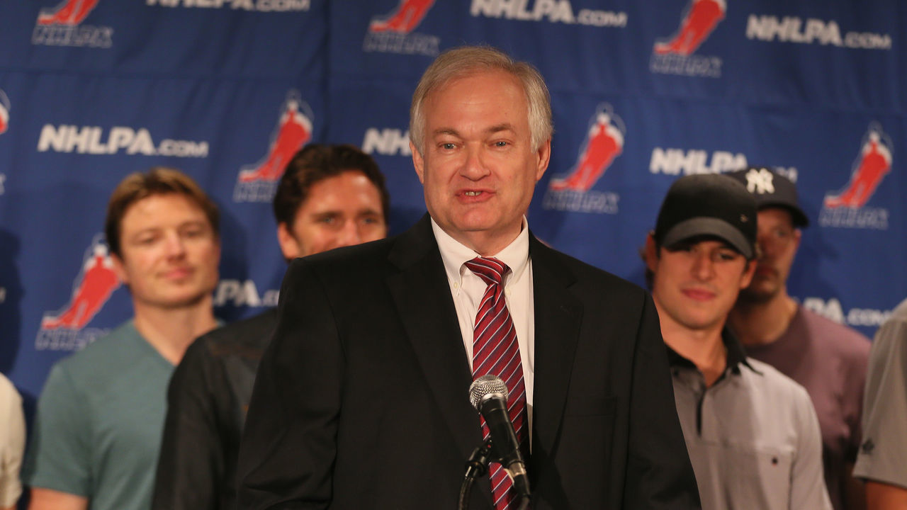 NEW YORK, NY - SEPTEMBER 13: Don Fehr, executive director of the National Hockey League Players Association meets with the media at Marriott Marquis Times Square on September 13, 2012 in New York City.
