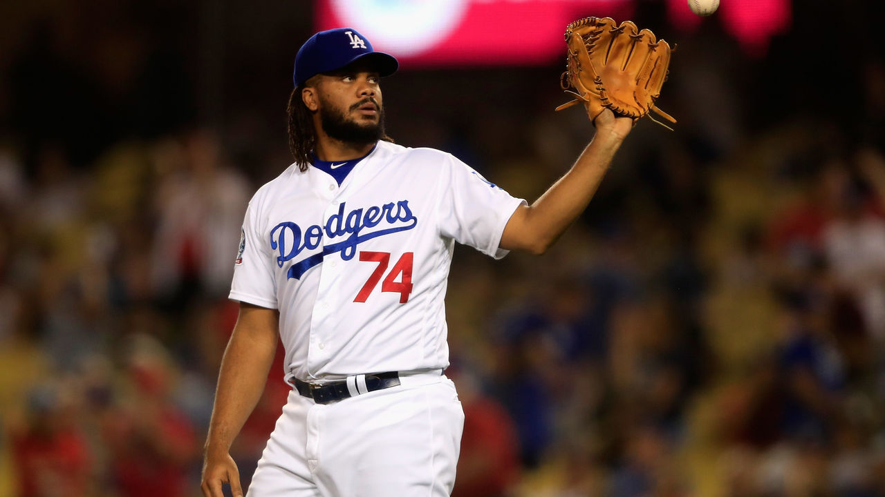 LOS ANGELES, CA - AUGUST 20: Kenley Jansen #74 of the Los Angeles Dodgers looks on after allowing a solo homerun to Jedd Gyorko #3 of the St. Louis Cardinals during the ninth inning of a game at Dodger Stadium on August 20, 2018 in Los Angeles, California.