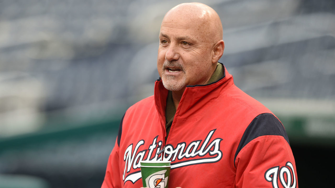 WASHINGTON, DC - APRIL 09: General manager Mike Rizzo looks on during batting practice before a baseball game against the Atlanta Braves at Nationals Park on April 9, 2018 in Washington, DC.