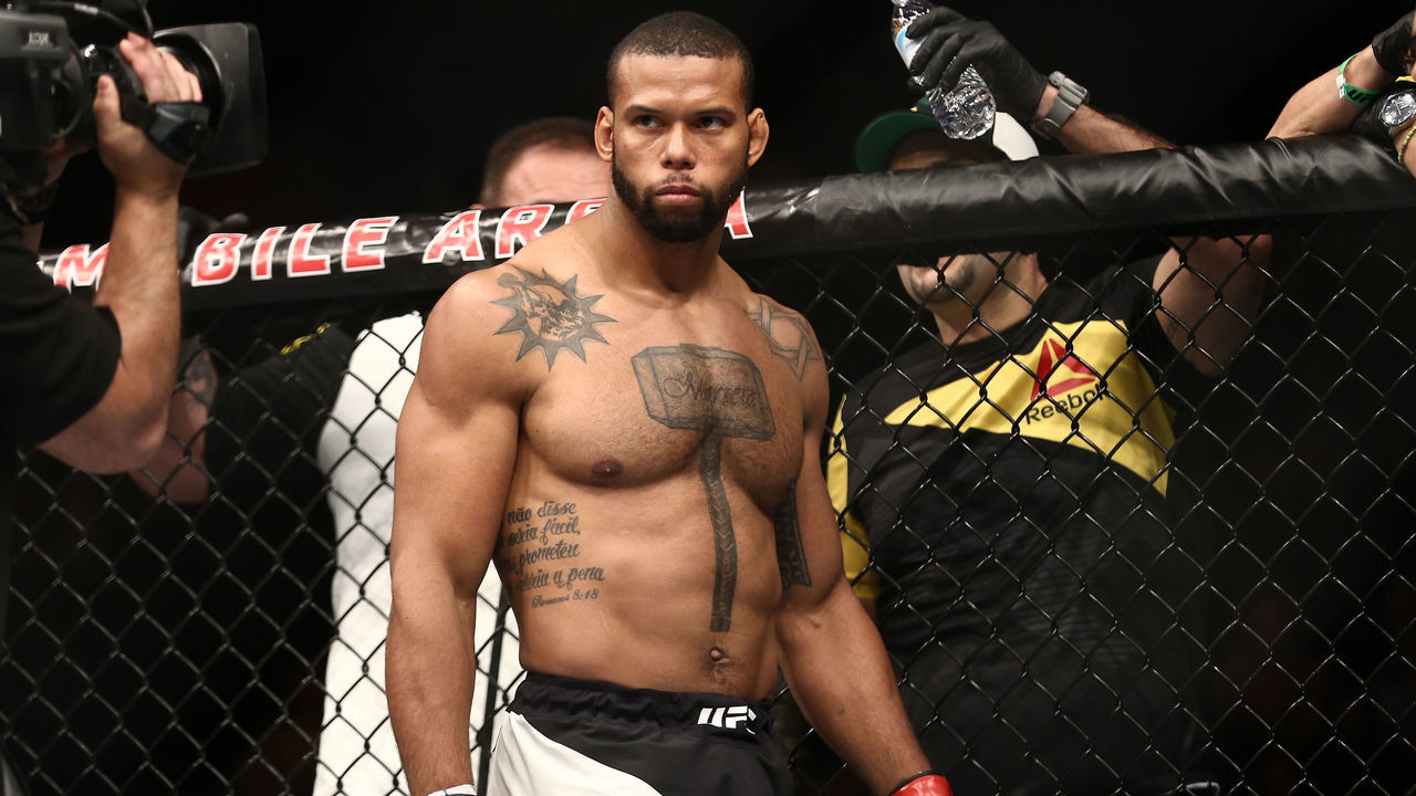 LAS VEGAS, NV - JULY 9: Thiago Santos stands in the Octagon prior to his bout against Gerald Meerschaert in their middleweight bout during the UFC 213 event at T-Mobile Arena on July 9, 2017 in Las Vegas, Nevada.
