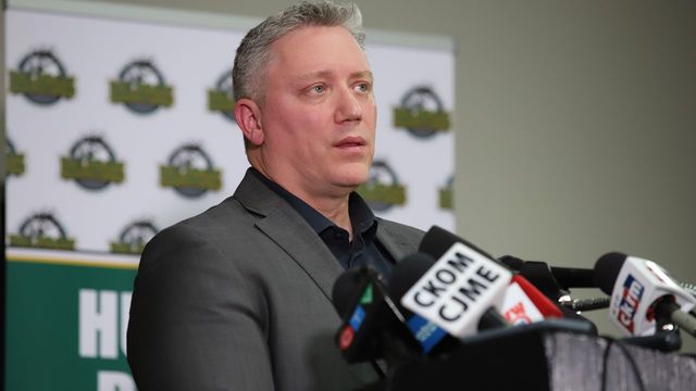 Kevin Garinger, President of Humboldt Broncos holds a press conference at the Humboldt Uniplex on April 7, 2018 in Humboldt, Saskatchewan after a bus carrying a junior ice hockey team collided with a semi-trailer truck near Tisdale and Nipawin, Saskatchewan province, killing 14 people. Hockey-mad Canada was in mourning on Saturday after a bus carrying a junior ice hockey team collided with a semi-trailer truck in Saskatchewan province, killing 14 people.In a country where love of the sport is almost a religion, the crash sparked an outpouring of grief among players and fans on social media, while national political leaders expressed their sympathies.'We can now confirm 14 people have died as a result of this collision,' the Royal Canadian Mounted Police said in a statement, which did not say how many of the victims were players or coaches of the Humboldt Broncos team. / AFP PHOTO / Kymber RAE