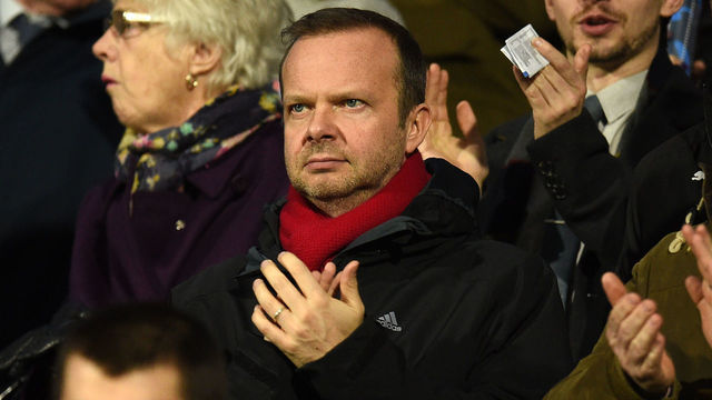 Manchester United's executive vice-chairman Ed Woodward takes his seat for the English FA Cup fifth round football match between Huddersfield Town and Manchester United at the John Smith's stadium in Huddersfield, northern England on February 17, 2018. / AFP PHOTO / Oli SCARFF /