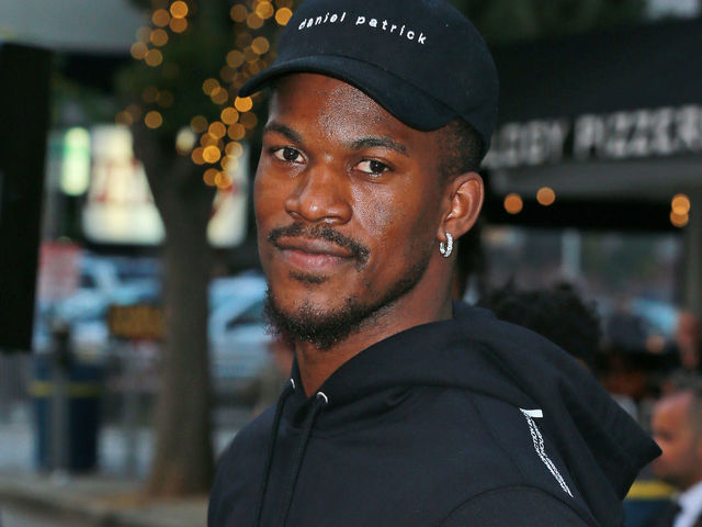 WESTWOOD, CA - AUGUST 09: NBA player Jimmy Butler attends the Premiere Of STX Films' 'Mile 22' at Westwood Village Theatre on August 9, 2018 in Westwood, California.
