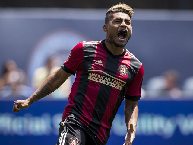 BRONX, NY - JUNE 09: Josef Martinez #7 of Atlanta United reacts to a missed shot on goal during the match between New York City FC and Atlanta United FC at Yankee Stadium on June 09, 2018 in the Bronx borough of New York. The match ended in a tie score of 1 to 1.