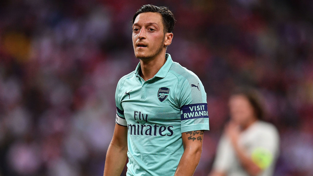 SINGAPORE - JULY 28: Mesut Ozil #10 of Arsenal looks during the International Champions Cup match between Arsenal and Paris Saint Germain at the National Stadium on July 28, 2018 in Singapore.