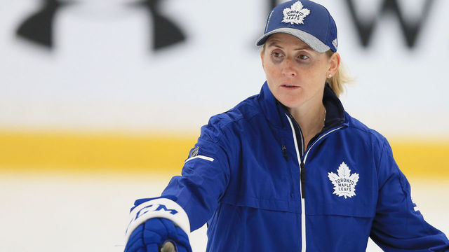 TORONTO, ON- Guest coach Hailey Wickenheiser and Mike Ellis (r) at the Leafs training facility in Etobicoke. June 26, 2018. (Rene Johnston/Toronto Star via Getty Images)