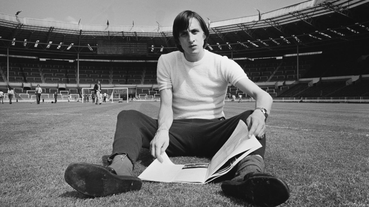 Dutch footballer Johan Cruyff (1947 - 2016) of Dutch team Ajax Amsterdam, in Wembley Stadium, London, UK, 1st June 1971.