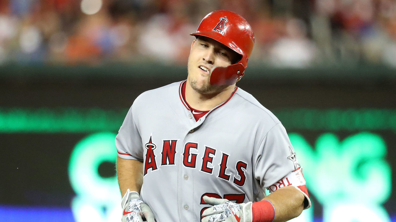 WASHINGTON, DC - JULY 17: Mike Trout #27 of the Los Angeles Angels of Anaheim and the American League rounds the bases after hitting a solo home run in the third inning against the National League during the 89th MLB All-Star Game, presented by Mastercard at Nationals Park on July 17, 2018 in Washington, DC.