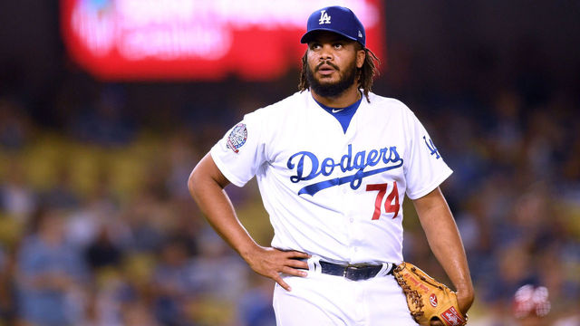 LOS ANGELES, CA - AUGUST 22: Kenley Jansen #74 of the Los Angeles Dodgers reacts after giving up a two run homerun to Paul DeJong #12 of the St. Louis Cardinals to trail 3-1 during the ninth inning at Dodger Stadium on August 22, 2018 in Los Angeles, California.