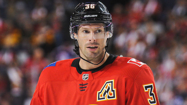CALGARY, AB - OCTOBER 7: Troy Brouwer #36 of the Calgary Flames in action against the Winnipeg Jets during an NHL game at Scotiabank Saddledome on October 7, 2017 in Calgary, Alberta, Canada.