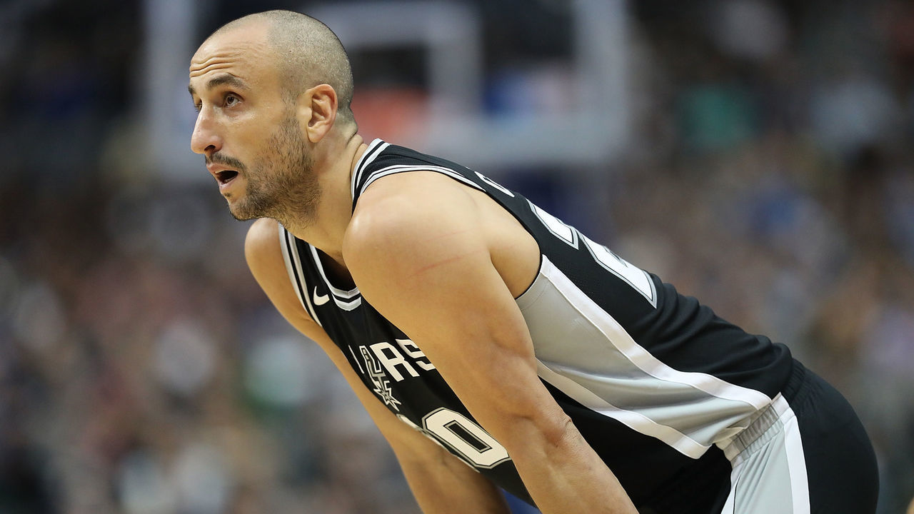 DALLAS, TX - NOVEMBER 14: Manu Ginobili #20 of the San Antonio Spurs in the second half at American Airlines Center on November 14, 2017 in Dallas, Texas.