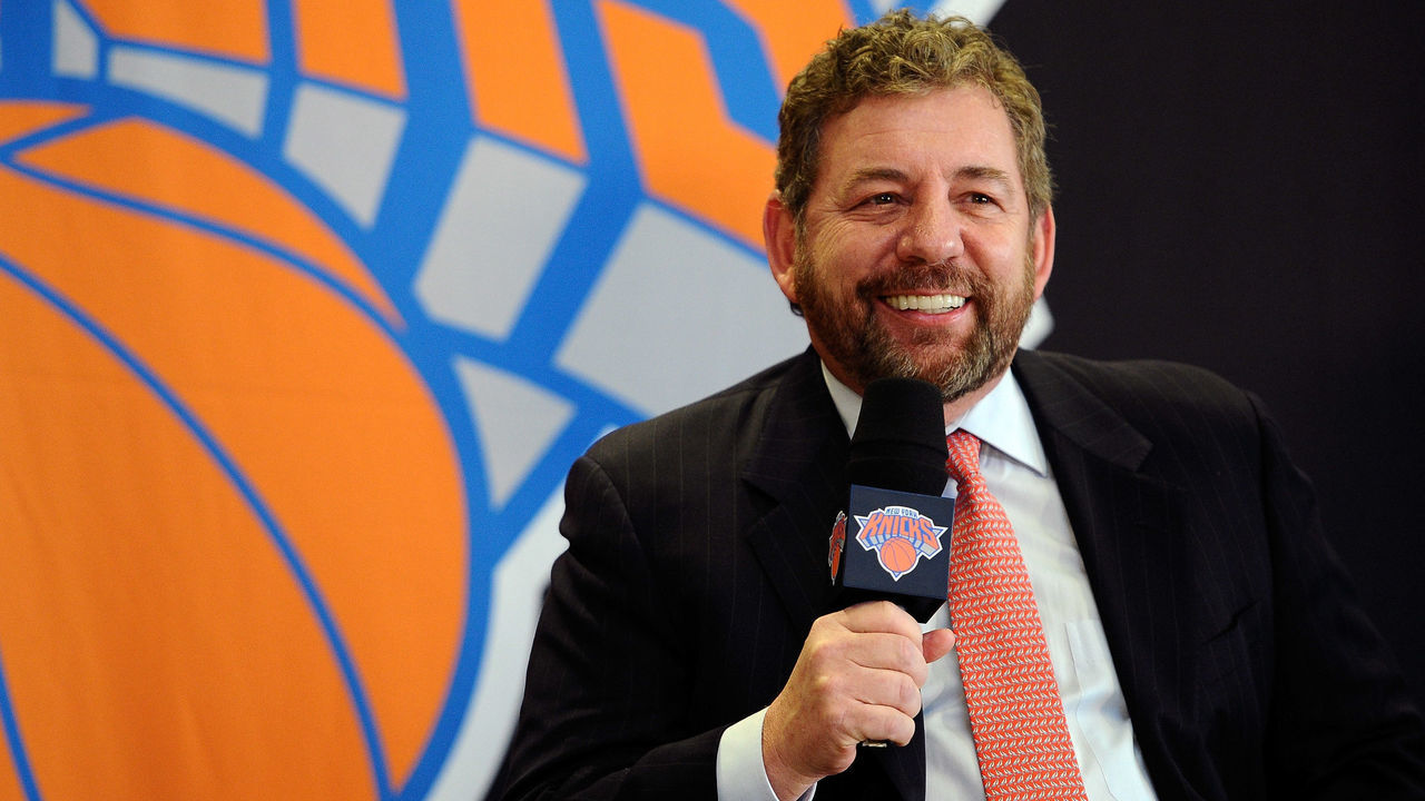 NEW YORK, NY - MARCH 18: James Dolan, Executive Chairman of Madison Square Garden, answers questions during the press conference to introduce Phil Jackson as President of the New York Knicks at Madison Square Garden on March 18, 2014 in New York City.