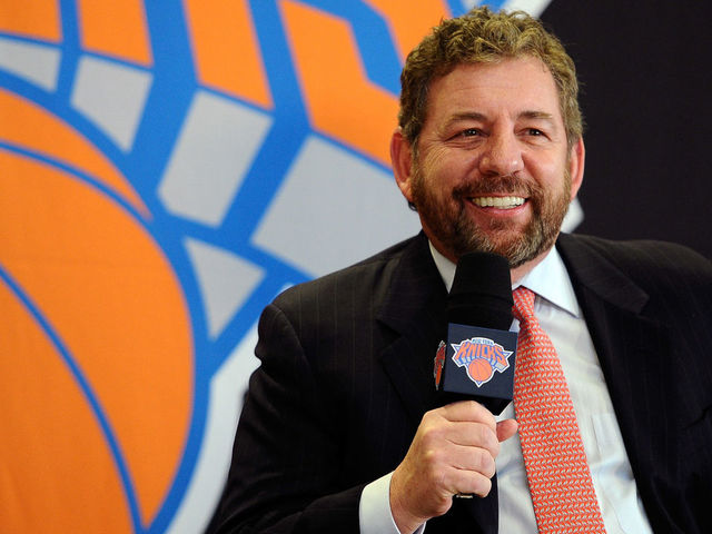 NEW YORK, NY - MARCH 18: James Dolan, Executive Chairman of Madison Square Garden, answers questions during the press conference to introduce Phil Jackson as President of the New York Knicks at Madison Square Garden on March 18, 2014 in New York City.