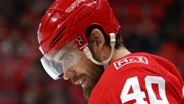 DETROIT, MI - FEBRUARY 13: Henrik Zetterberg #40 of the Detroit Red Wings looks on in the first period while playing the Anaheim Ducks at Little Caesars Arena on February 13, 2018 in Detroit, Michigan.