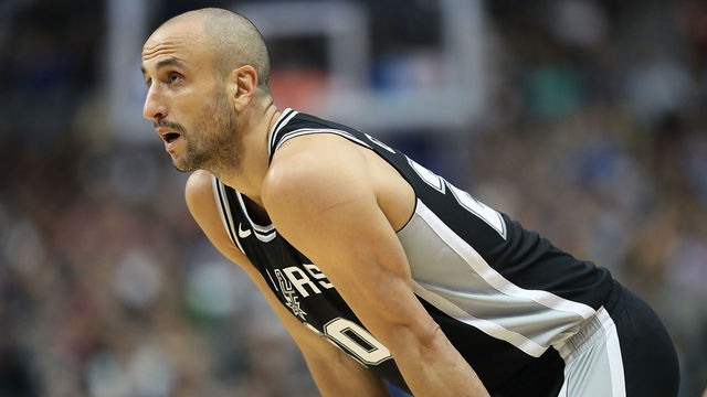 DALLAS, TX - NOVEMBER 14: Manu Ginobili #20 of the San Antonio Spurs in the second half at American Airlines Center on November 14, 2017 in Dallas, Texas.