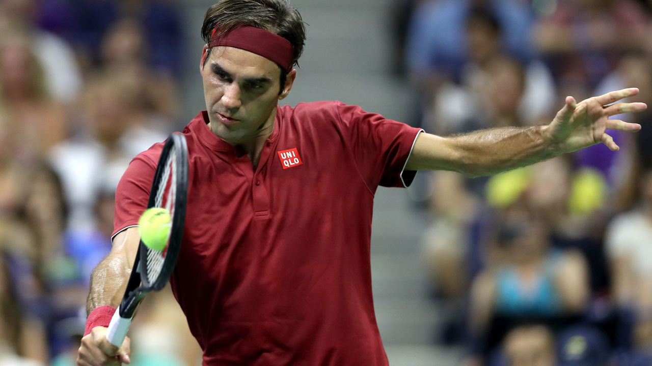NEW YORK, NY - AUGUST 28: Roger Federer of Switzerland returns the ball during his men's singles first round match against Yoshihito Nishioka of Japan on Day Two of the 2018 US Open at the USTA Billie Jean King National Tennis Center on August 28, 2018 in the Flushing neighborhood of the Queens borough of New York City.