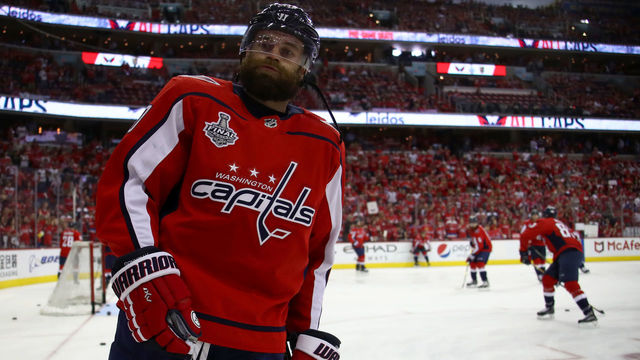 WASHINGTON, DC - JUNE 04: Brett Connolly #10 of the Washington Capitals skates in warm-ups prior to the game against against the Vegas Golden Knights in Game Four of the 2018 NHL Stanley Cup Final at Capital One Arena on June 4, 2018 in Washington, DC.