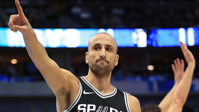 DALLAS, TX - NOVEMBER 14: Manu Ginobili #20 of the San Antonio Spurs in the second half at American Airlines Center on November 14, 2017 in Dallas, Texas.