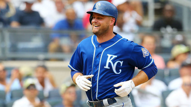 NEW YORK, NY - JULY 28: Lucas Duda #21 of the Kansas City Royals smiles after hitting a 2-run home run in the fifth inning against the New York Yankees at Yankee Stadium on July 28, 2018 in the Bronx borough of New York City.