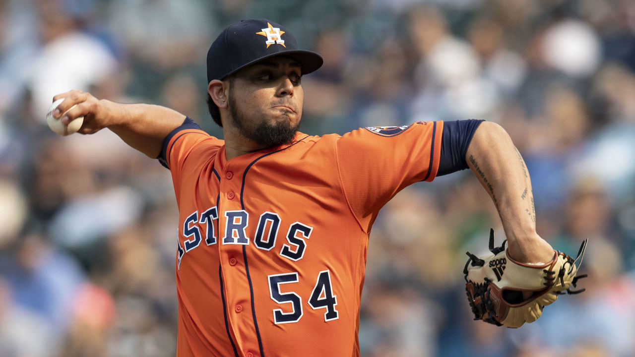 SEATTLE, WA - AUGUST 22: Reliever Roberto Osuna #54 of the Houston Astros delivers a pitch during the ninth inning of a game against the Seattle Mariners at Safeco Field on August 22, 2018 in Seattle, Washington. The Astros won the game 10-7.