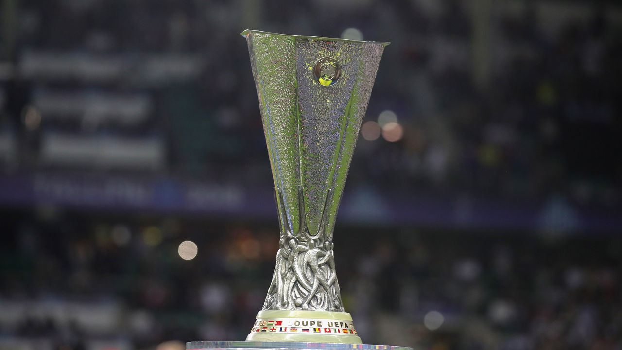 TALLINN, ESTONIA - AUGUST 15: The Europa League Winners Trophy is displayed prior to the UEFA Super Cup between Real Madrid and Atletico Madrid at Lillekula Stadium on August 15, 2018 in Tallinn, Estonia.