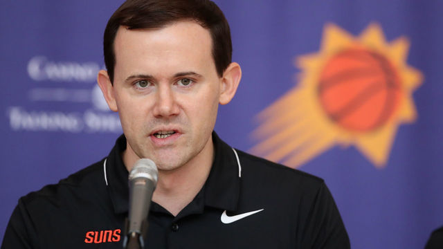 PHOENIX, AZ - JUNE 22: General Manager Ryan McDonough of the Phoenix Suns speaks during a press conference at Talking Stick Resort Arena on June 22, 2018 in Phoenix, Arizona.