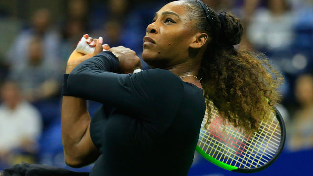 NEW YORK, NY - AUGUST 31: Serena Williams of the United States returns the ball against Venus Williams of the United States during their ladies singles third round match on Day Five of the 2018 US Open at the USTA Billie Jean King National Tennis Center on August 31, 2018 in the Flushing neighborhood of the Queens borough of New York City.