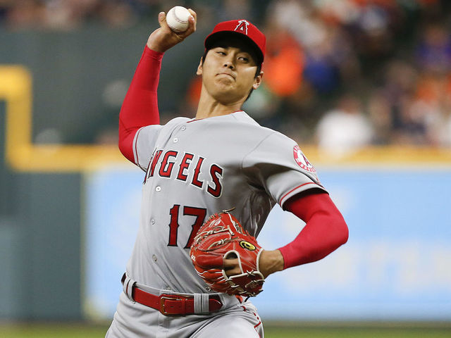 HOUSTON, TX - SEPTEMBER 02: Shohei Ohtani #17 of the Los Angeles Angels of Anaheim pitches in the first inning against the Houston Astros at Minute Maid Park on September 2, 2018 in Houston, Texas.