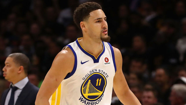 CLEVELAND, OH - JUNE 08: Klay Thompson #11 of the Golden State Warriors reacts in the second half against the Cleveland Cavaliers during Game Four of the 2018 NBA Finals at Quicken Loans Arena on June 8, 2018 in Cleveland, Ohio.