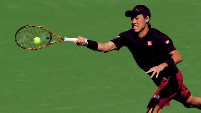 NEW YORK, NY - SEPTEMBER 03: Kei Nishikori of Japan returns the ball during the men's singles fourth round match against Philipp Kohlschreiber of Germany on Day Eight of the 2018 US Open at the USTA Billie Jean King National Tennis Center on September 3, 2018 in the Flushing neighborhood of the Queens borough of New York City.
